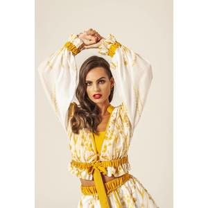 NEW MASAVI leaf neck ruffle blouse in mustard